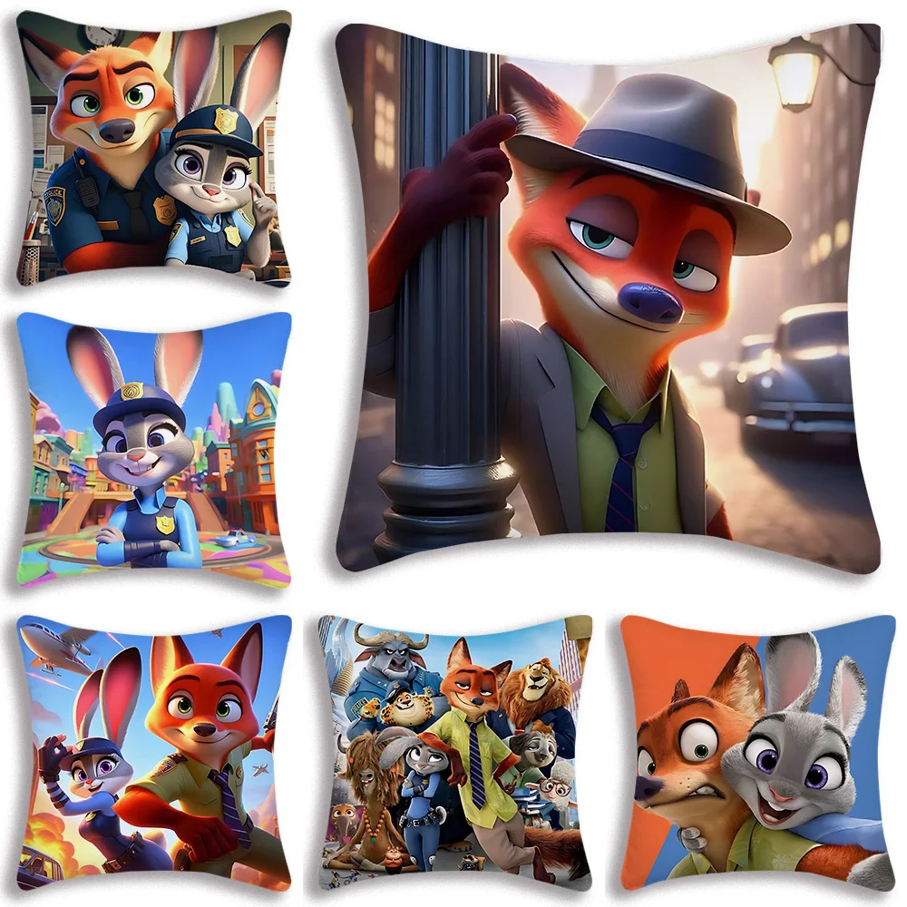 Anime Zootopias Pillow Covers Cartoon Disneys Sofa Decorative Home Double-sided Printing Short Plush Cute Cushion Cover