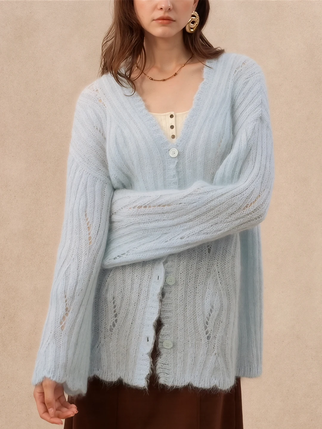 

Новый модный женский вязаный кардиган Ele светло-голубого цвета с длинными рукавами, на одной пуговице, осенне-зимняя верхняя одежда