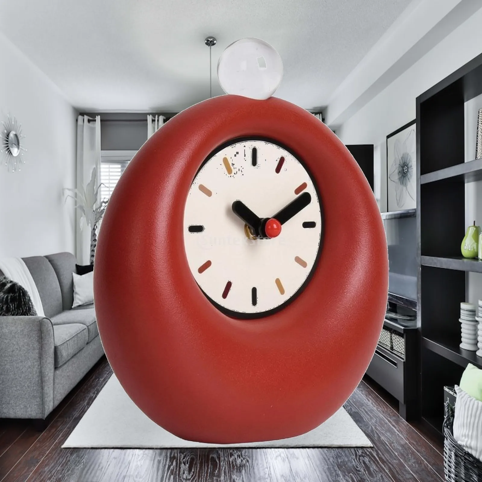 Tabletop Clock with Spherical Top Ornament Easy-to-Read Rounded Upright Desk Clock Small Compact for Living Room, Office