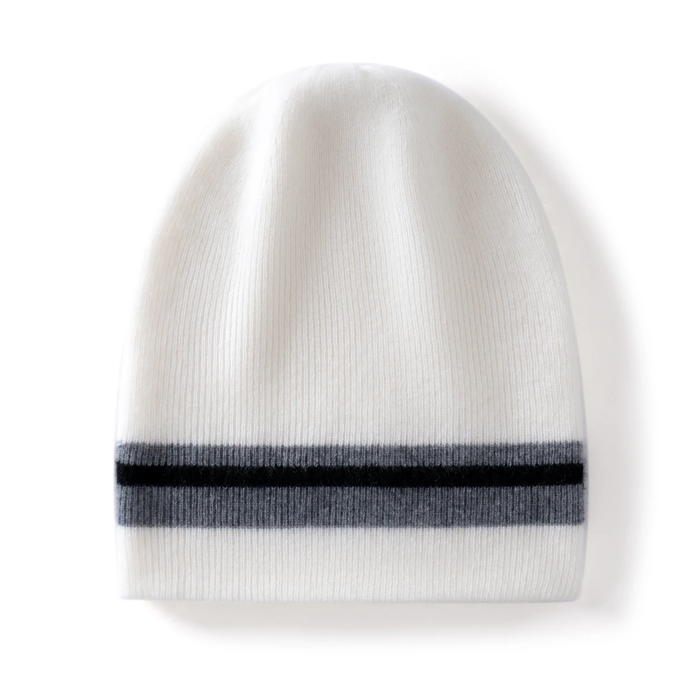 KOIJINSKY 35% Cashmere Blend Beanie Hat Women Contrast Stripe Straight Hem Vertical Ribbed Warm Winter Casual Knitted Cap Daily