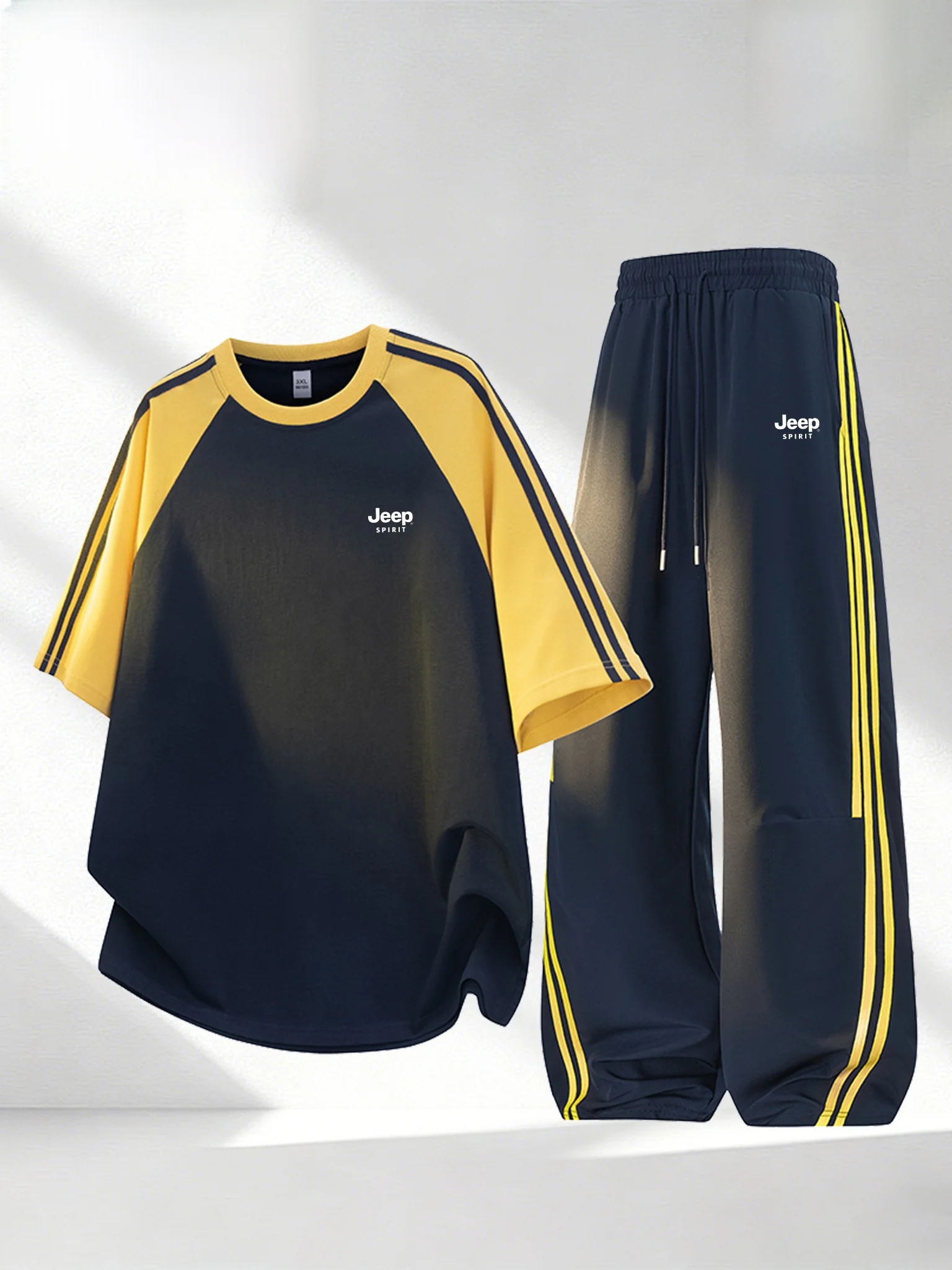 spirit-ice-silk-short-sleeve-t-shirt-men's-summer-casual-sportswear-set-youth-polyester-fiber-long-pants-fashionable