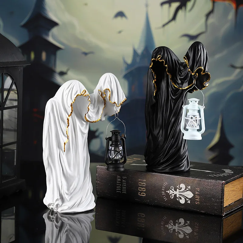 Realistic Hunched Wizard Statue - Resin Dark Mage Decor for Halloween & Movie Scenes | Haunted House Prop | Gothic Home Accent