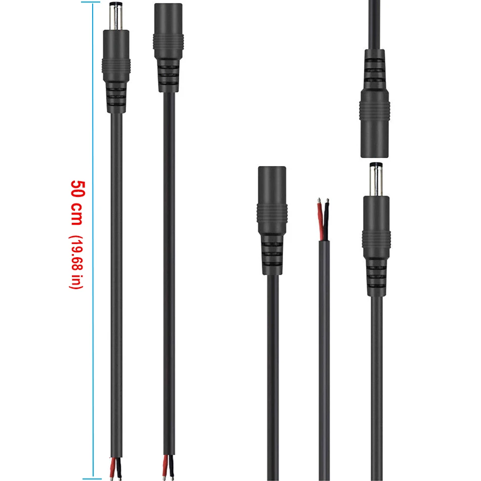 14AWG DC connector Power socket Cable Plug Wire 50cm Male & Female 15A 5.5x2.1mm 2.5mm For LED light Strip CCTV Cameras
