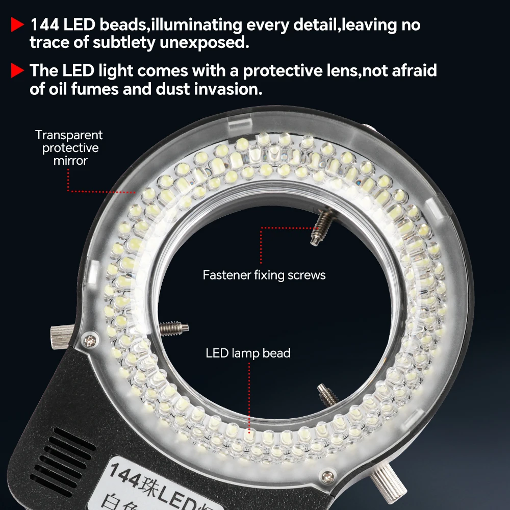 Adjustable 144 LED Ring Light Ultra-bright Lamp with 1V-240V AC Power Amplifier Adapter for Industrial Stereo Microscope220/110V