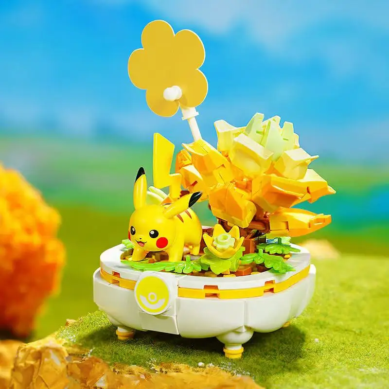 New Anime Pokemon DIY Building Block Figure Toys Pikachu  Sylveon Togepi Cartoon Model Home Decoration Plant Potted Flower Brick image 5