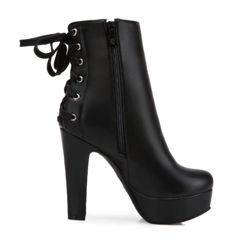 Fashion Ankle Boots Women Platform High Heels Short Boot Lace-up Black White Yellow Party Winter Shoes Lady Large Size 50 45