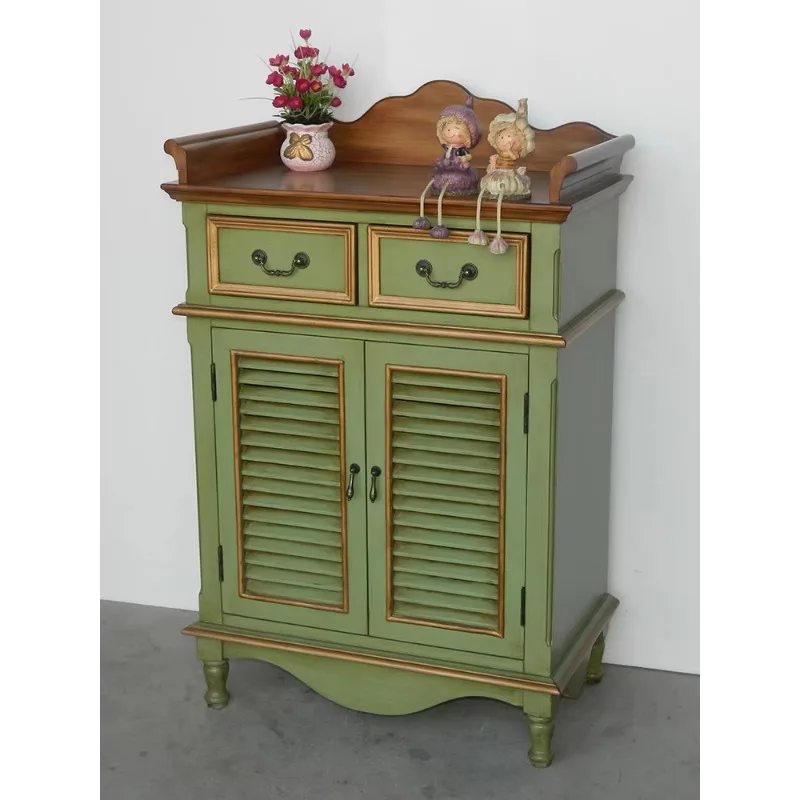 American Traditional Country Wood Double Door Living Room Cabinet Small Apartment Hallway Locker Vintage Dining Side Storage