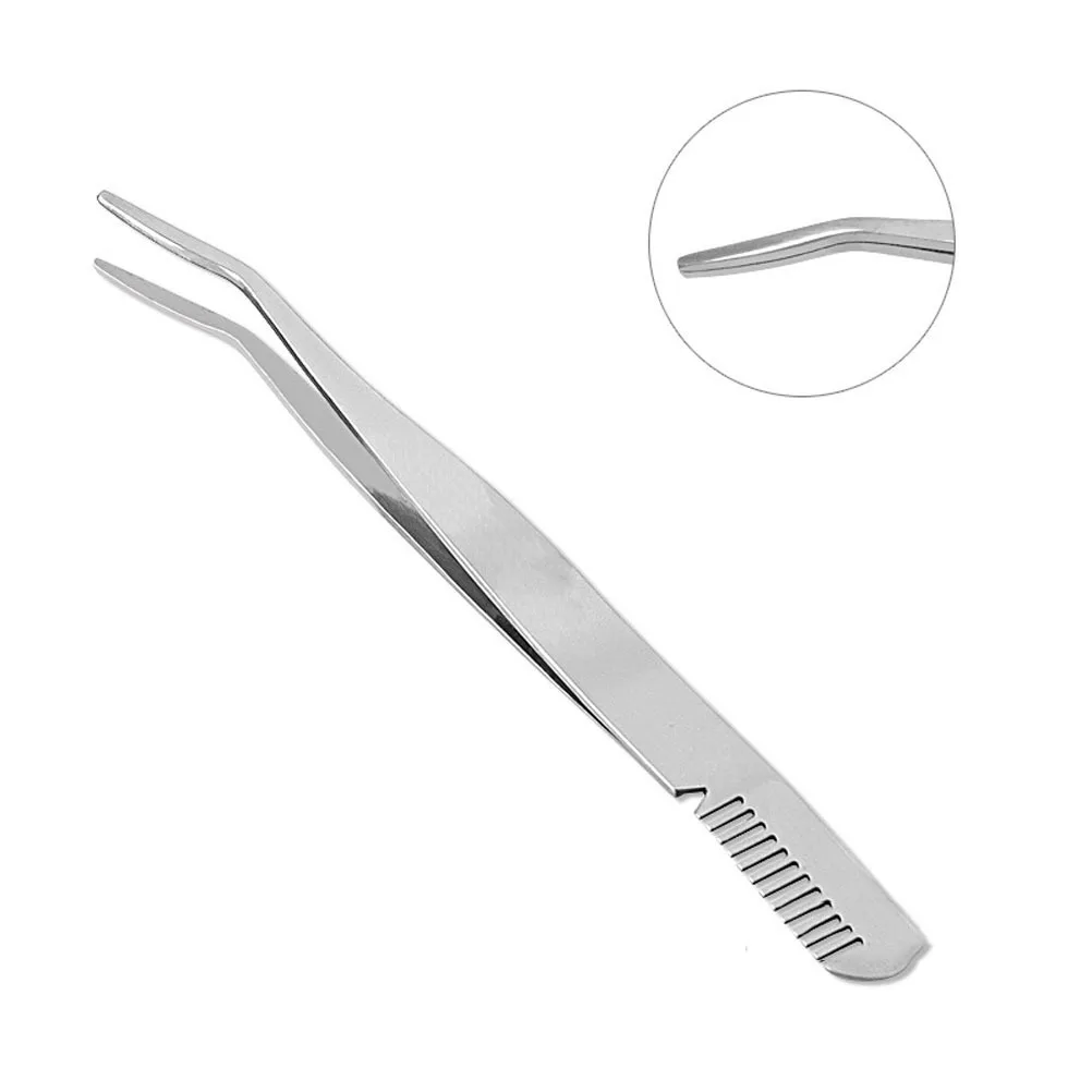 ملقط الحواجب مع مشط من الفولاذ المقاوم للصدأ أداة دقيقة محمولة لإزالة الشعر ومشبك تمديد الرموش باللون الفضي #3