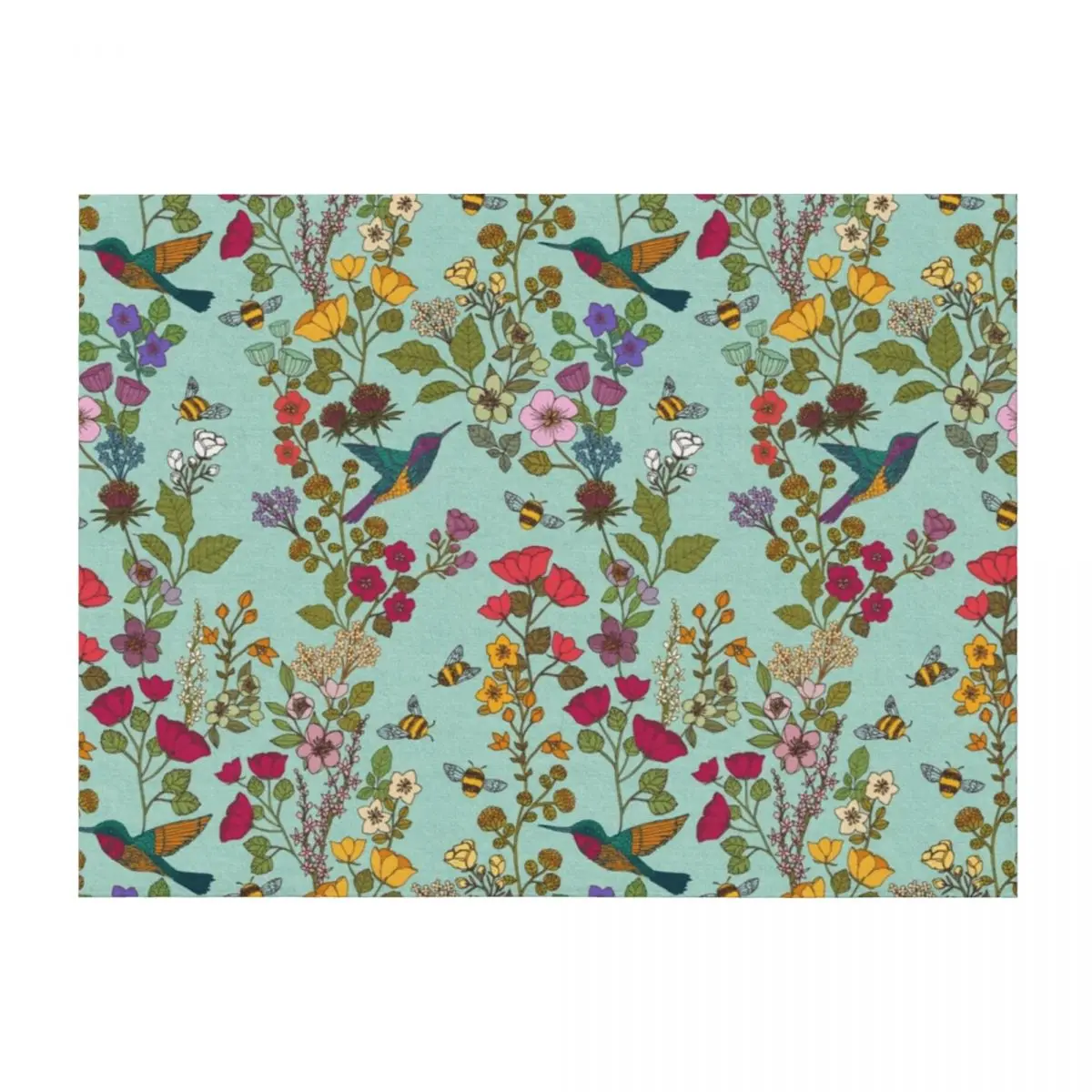 

Hummingbirds and Bees Sky Blue Floral Garden Throw Blanket Loose For Baby Quilt For Decorative Sofa Blankets