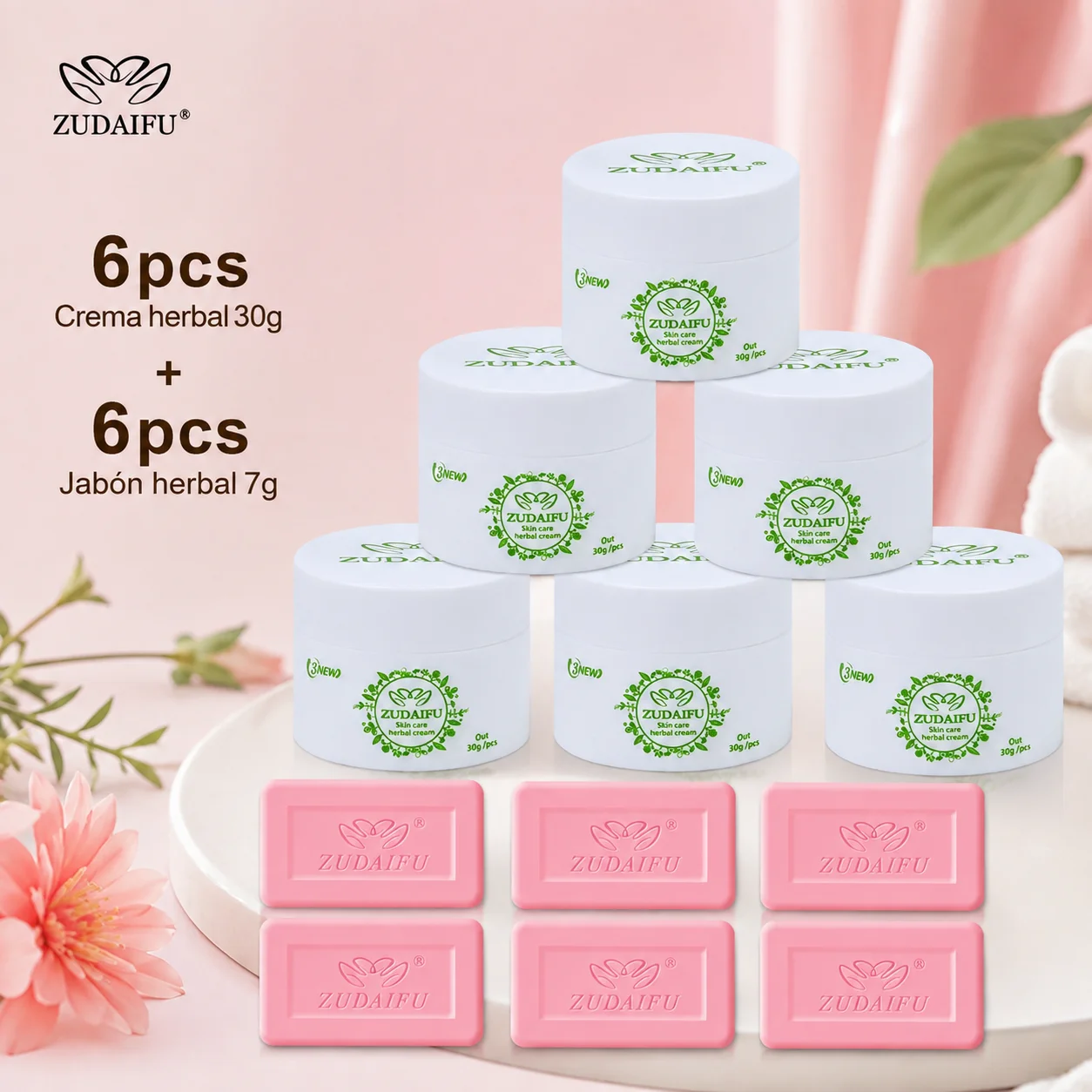 【NEW DATE】 ZUDAIFU Herbal Skin Care Set 6pcs 30g Herbal Cream + 6pcs 7g Beauty Soap Moisturizing Cleansing Daily Body Care