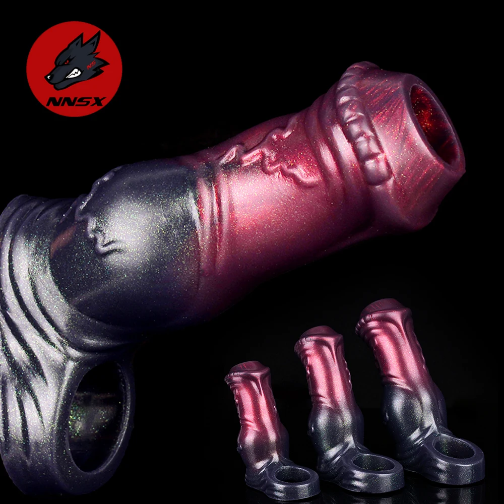 NNSX Reusable Horse Penis Sleeve Glans Penis Enlarger Extender Delay Ejaculation Cock Ring Silicone Sex Toys for Men Couples