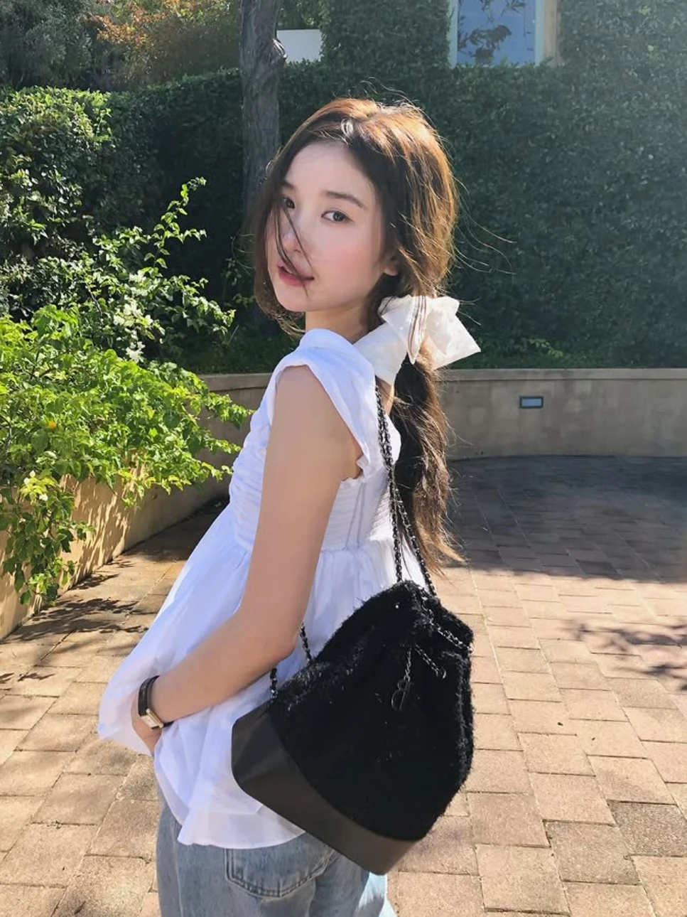 Thebarn*et Spring Knot Strapl oulder Bared irt White Fairy Top Donna Casual Faion Cotton V-ne ort Sl...