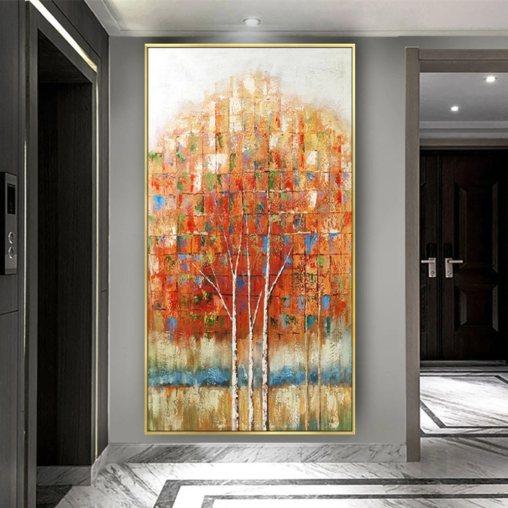 

Red Leaf Forest Large Size Hand Painted Modern Color Canvas Oil Paintings Wall Painting Abstract Paint Art Picture Decor Wall