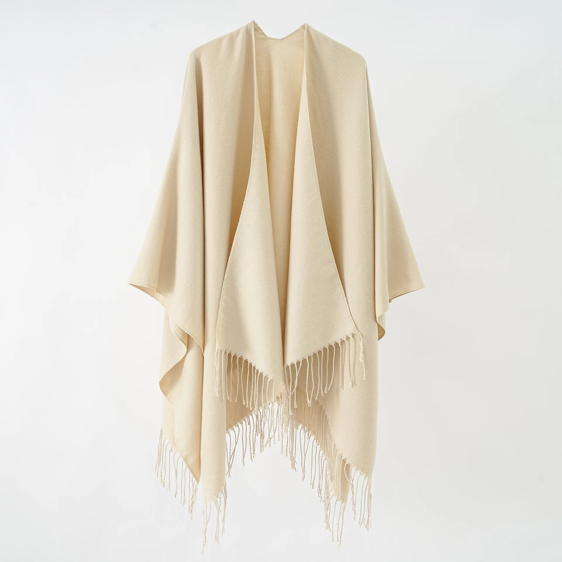 Pure color imitation cashmere fringed big split shawl Europe and the United States foreign trade boom warm monochrome cape plain