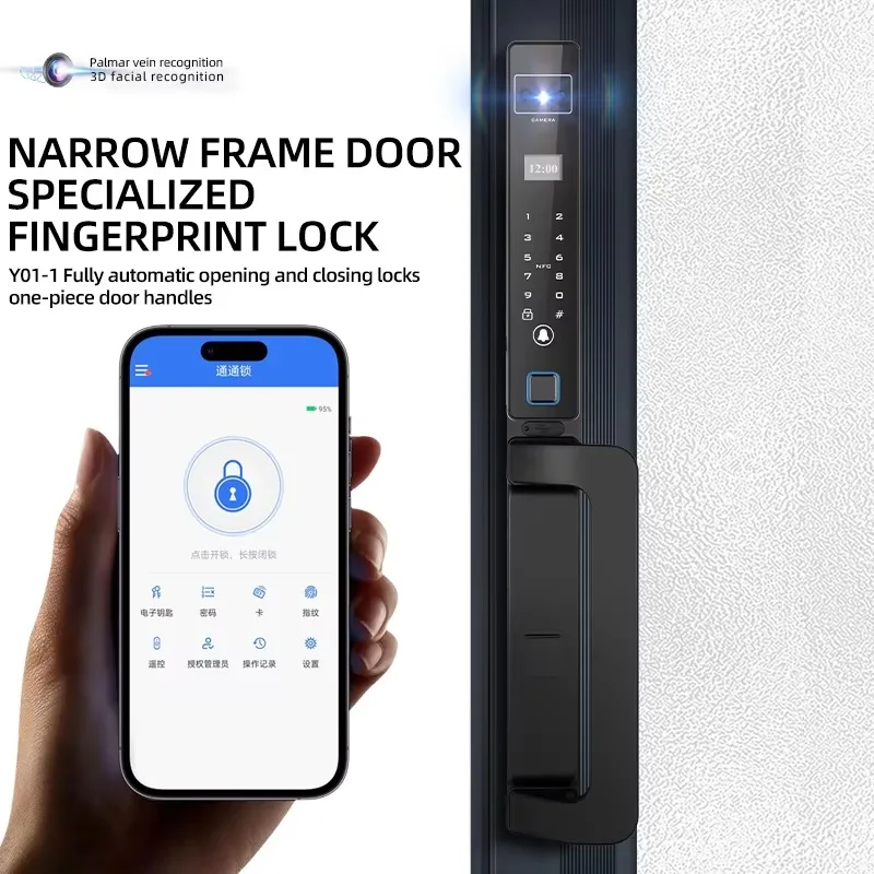 TTLOCK Wholesale Face Recognition Fingerprint Lock Narrow Bezel Cell Phone Aluminum Door Code Lock Automatic Smart Door Locks