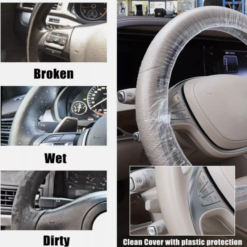 20Pcs Universal Gear Cover Disposable Transparent Steering Wheel Cover Elastic Waterproof Plastic Safety Isolation Protection