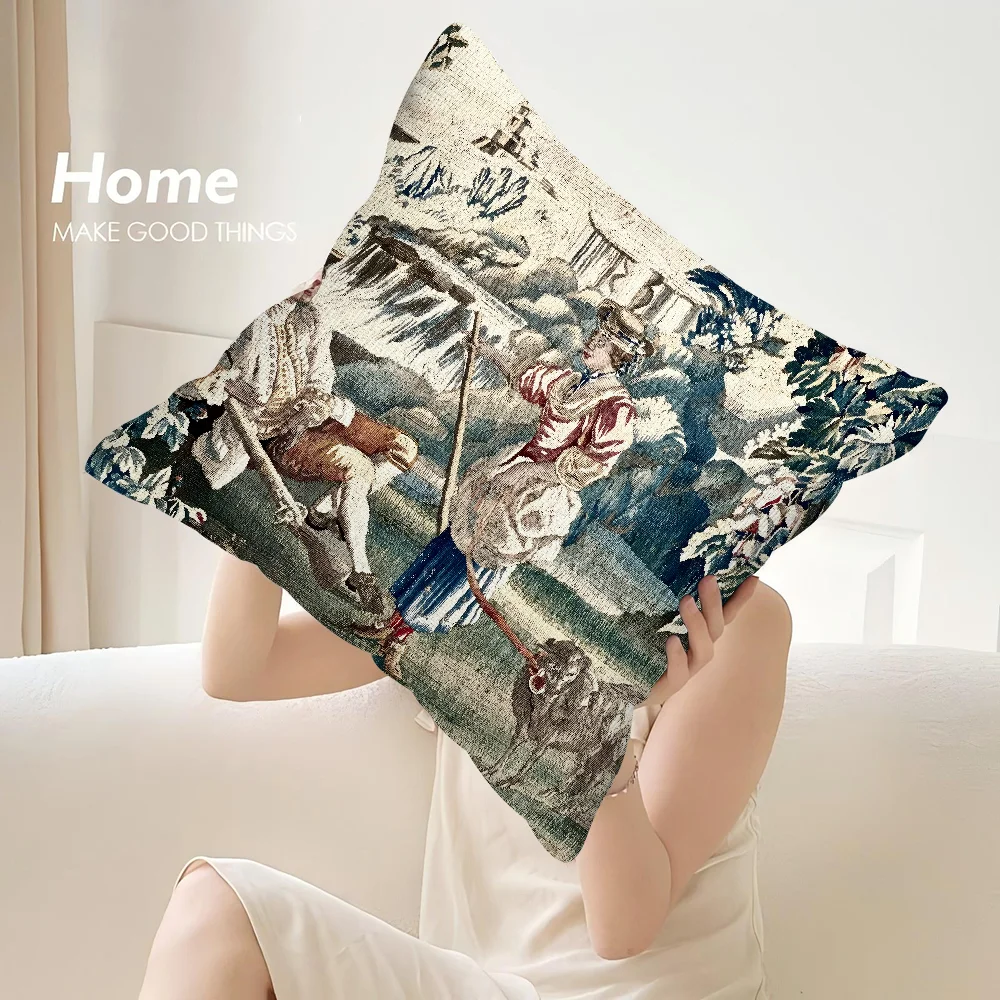 Aubusson Tapestry French Pillow Case Sofa Decorative Home Double-sided Print Plush Square Throw Pillow Covers Cushion Decor