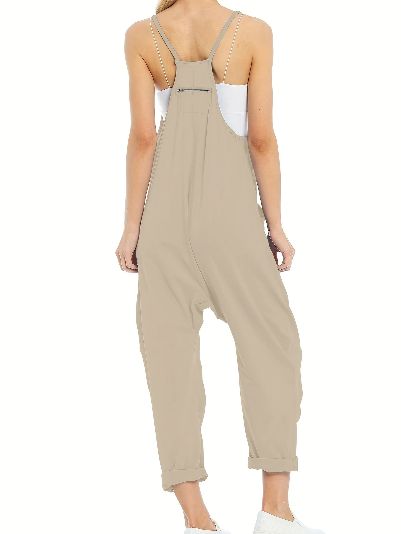 Womens Casual Sleeveless Jumpsuits Spaghetti Strap Loose Romper Long Pants with Pockets