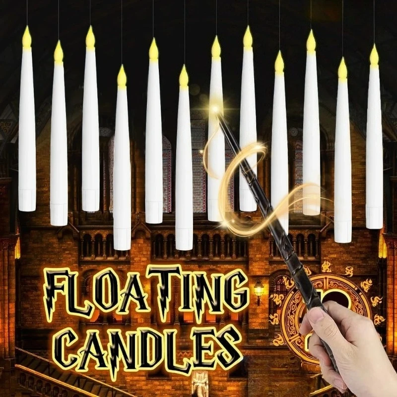 10-20PCS Hanging Floating LED Candles with Magic Wand Remote Flameless Flickering Light for Halloween Christmas Party Wedding