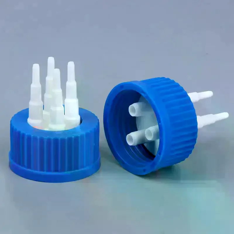 Blue Safety Lid Feeding Bottle Caps 1 2 3 4 Mouth Reactor Feeding Bottle Adapter Cap Mobile Phase Anaerobic Bottle Lids GL45
