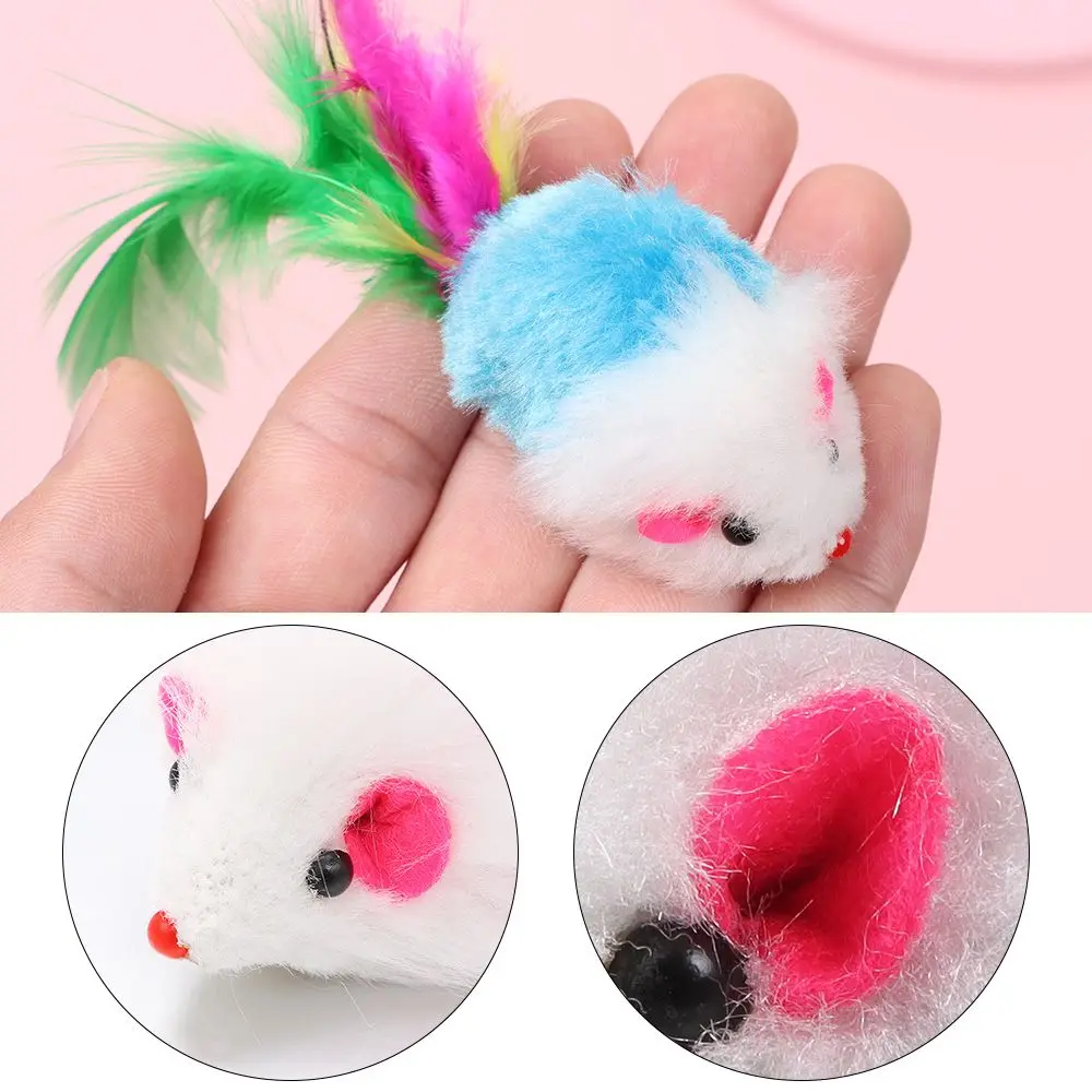 10Pcs Practical Gift Feather Tail Kittens Mice Rattle Set Cat Mouse  Interactive Cat