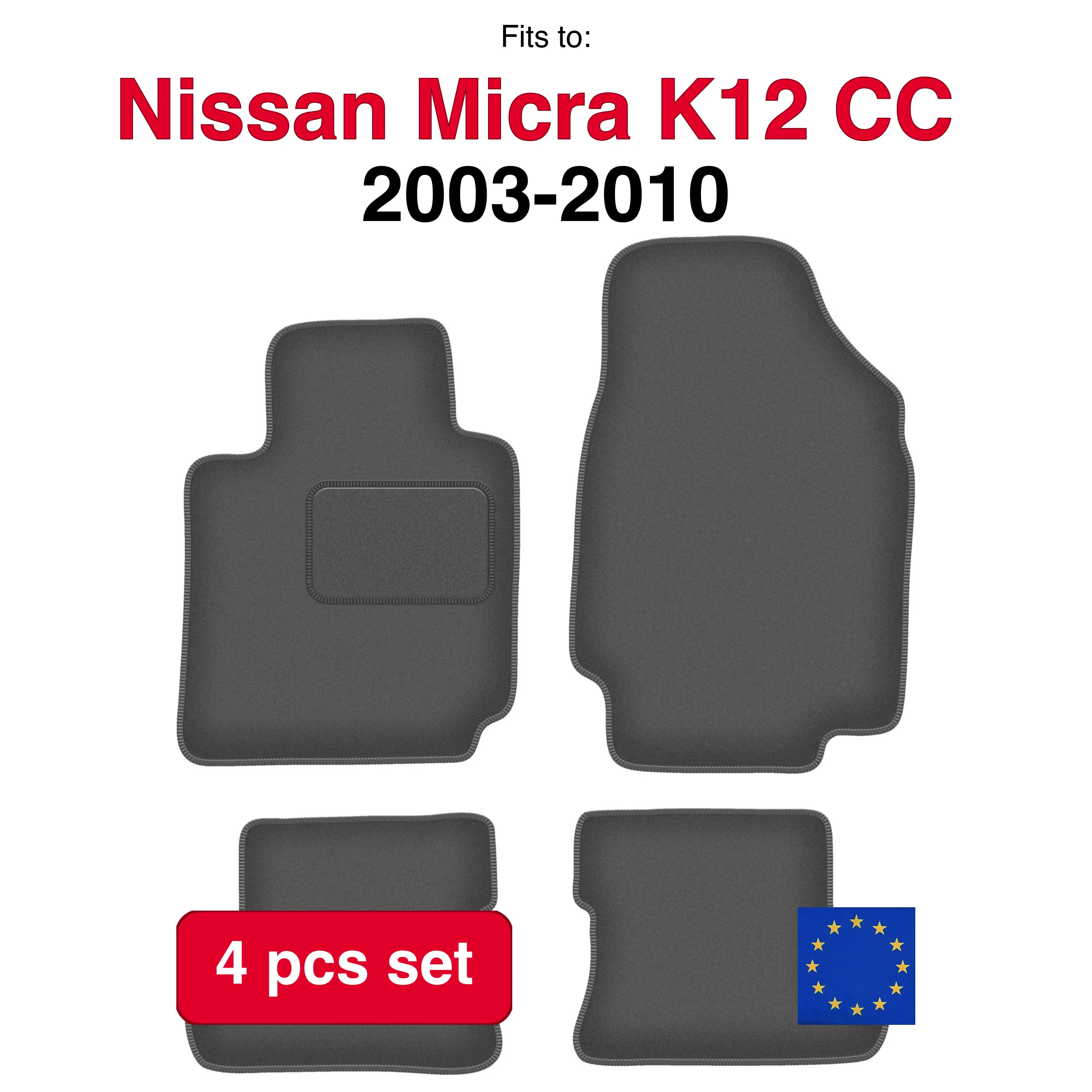 Auto velour matten voor Nissan Micra K12 CC convertible (2003-2010) -grafiet (4 stuks) auto passende automattenset
