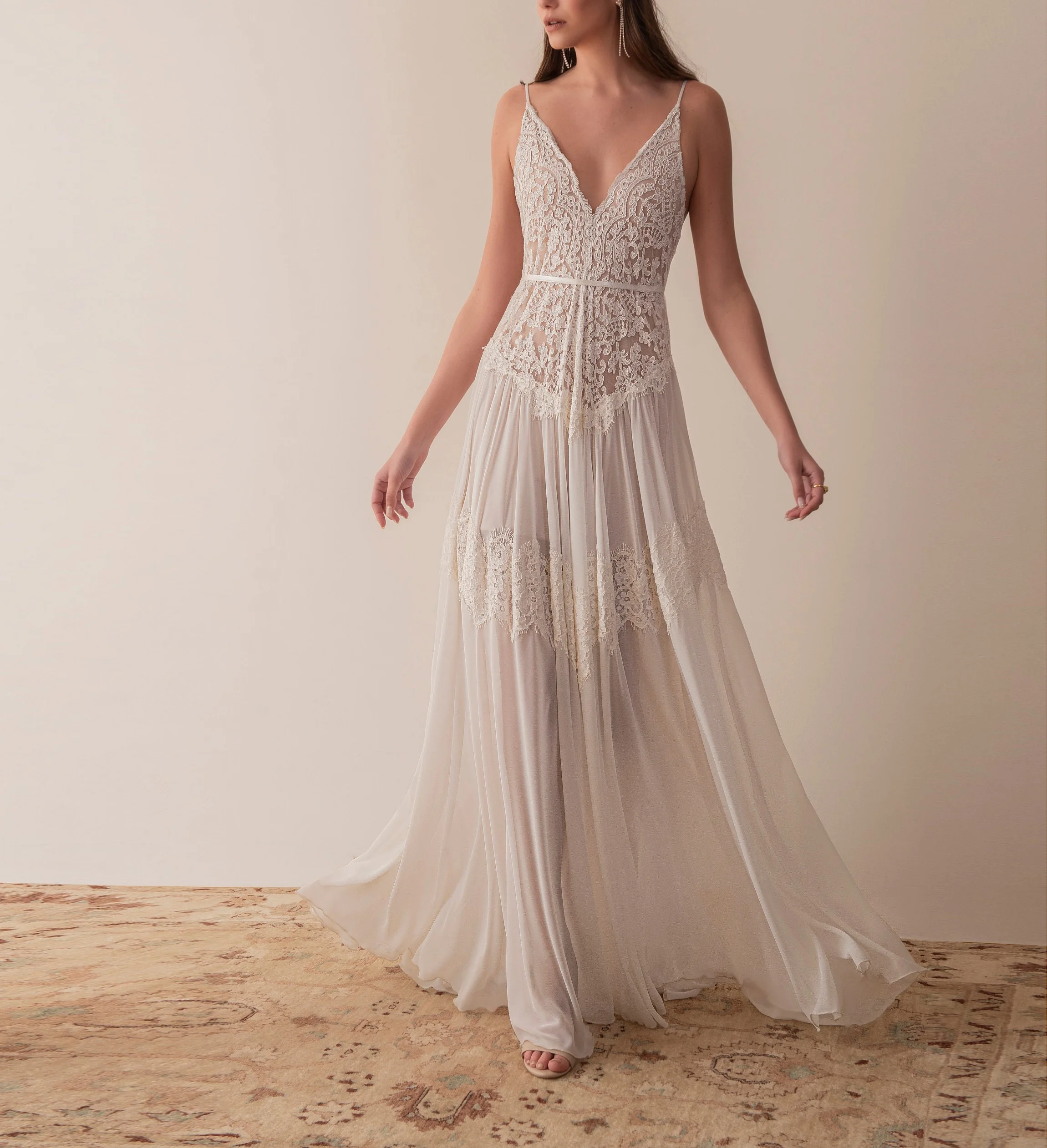 KOYOUN-Robe de mariée en dentelle à dos ouvert, élégante, style Boho, ligne a, décolletée plongeante, sexy, pour la présidence, pour fête des patients, 2024