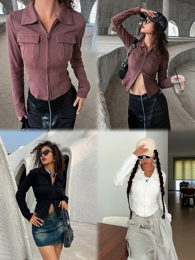 Multi Color Long Sleeved Double Zippered Top with Instagram Style Casual Slimming and Spicy Girl Slim Fit Short Jacket