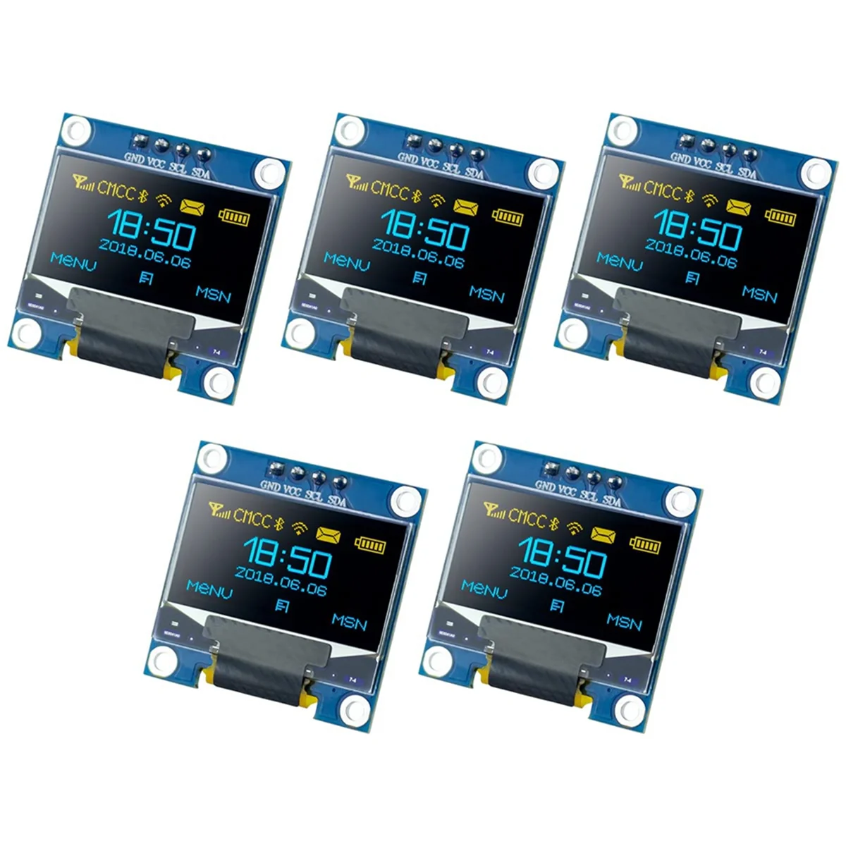 โมดูลจอแสดงผล OLED I2C 5ชิ้นขนาด0.96นิ้วสำหรับ128x64พิกเซลโมดูลแสดงผลส่องสว่างในตัวเอง