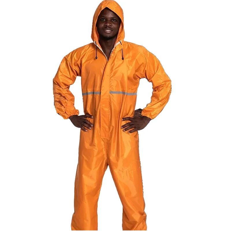 Man Big Kids' Hooded Waterproof Dusty-proof Rainproof Jumpsuit Warning Yellow Working Suit