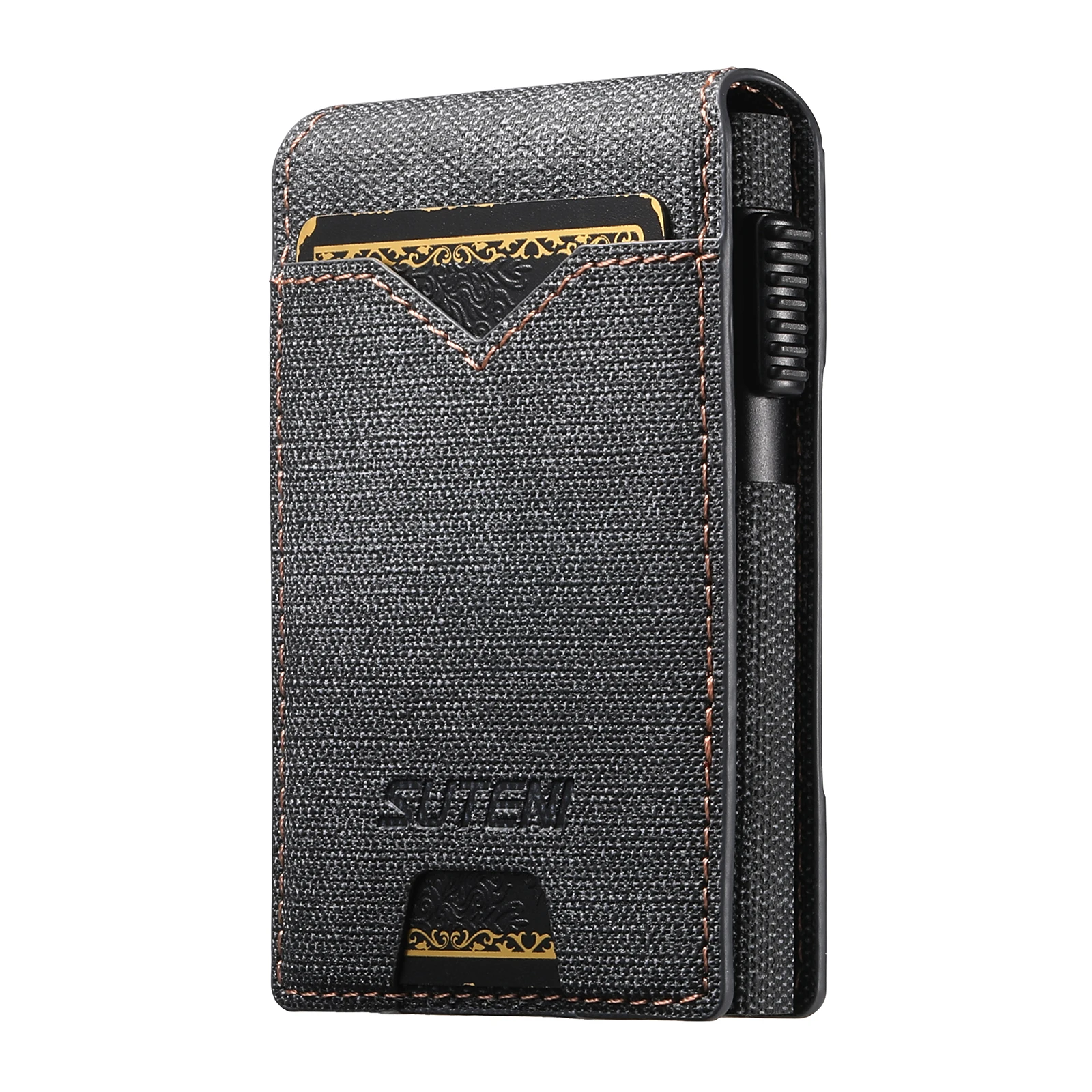 SUTENI Kunstleder für Herren, Geldbörse, Kartensteckplatz, Geldbörse, Flip-Cover, Kartenbox, drückt den Knopf automatisch die Karte aus – Detail 29