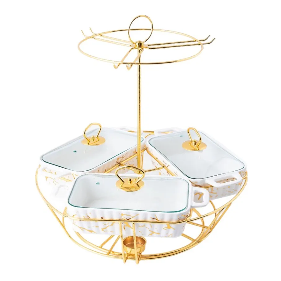 Three grid rotating ceramic baking pan marble tableware marble pattern baking pan 3pcs baking war
