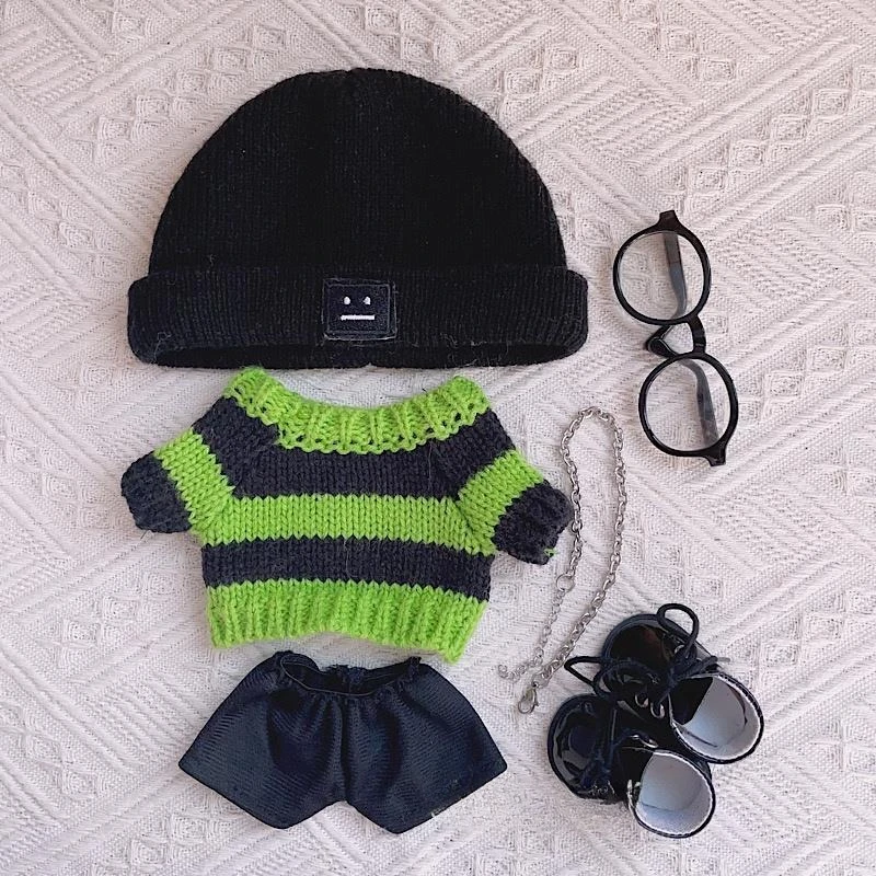 Fashion Green Sweater Cute Handsome Autumn Winter Necklace Clothes Suit Cool Handsome 20cm Plush Doll No Attribute Outfit