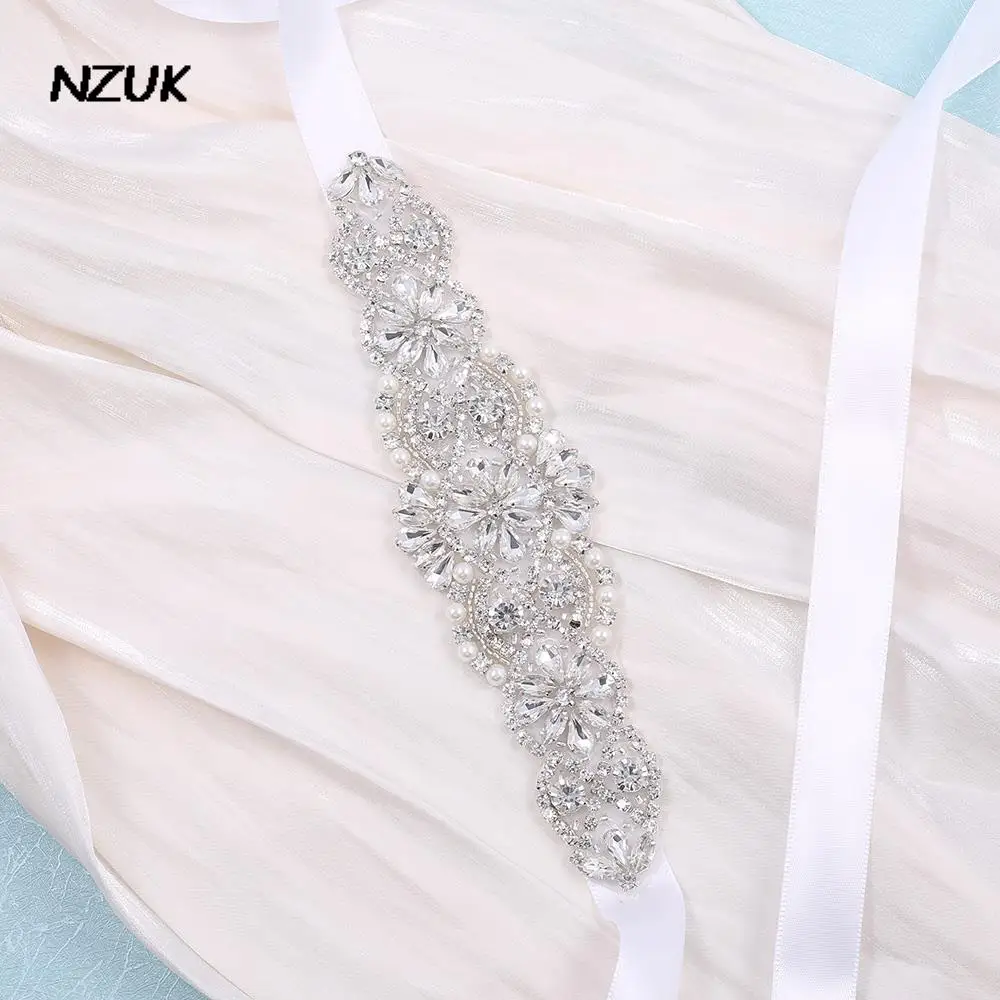 NZUK-cinturones brillantes de diamantes de imitación para vestido Formal, faja nupcial de boda de talla grande, faja, cinta de apliques