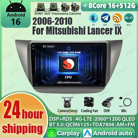 Radio Multimedia para Auto con Android 16 para Mitsubishi Lancer 9 CS 2000 2003 2004-2010, Reproductor de Video Estéreo 2K QLED, GPS, Voz AI, CarPlay