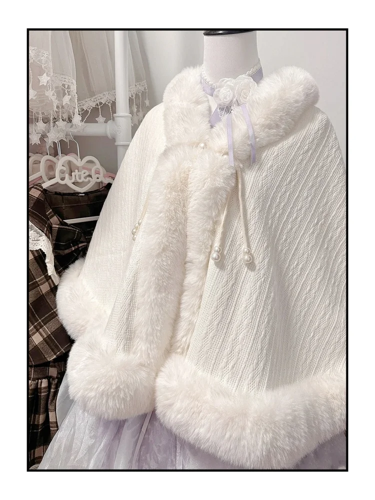 

Cute Warm Lolita ort oulder Wrap Coat Women's Sle Sweet Sle Fce Lined Other Material Outerwear V-Ne Long Sve