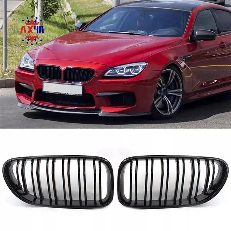 

AX48-Car Front Kidney Double Line Grille Sport Grill Replacement For BMW F06 F12 F13 M6 650I 640I 2012-2018 Glossy Black