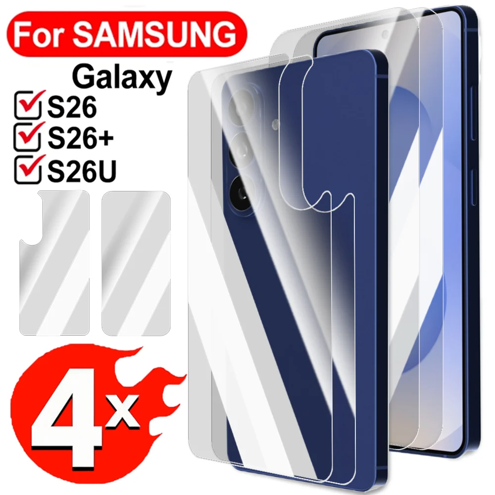 

4in1 Tempered Glass Front&Back Screen Protectors for Samsung Galaxy S26/S26 Plus/S26 Ultra HD Clear Anti-scratch Full Cover Film