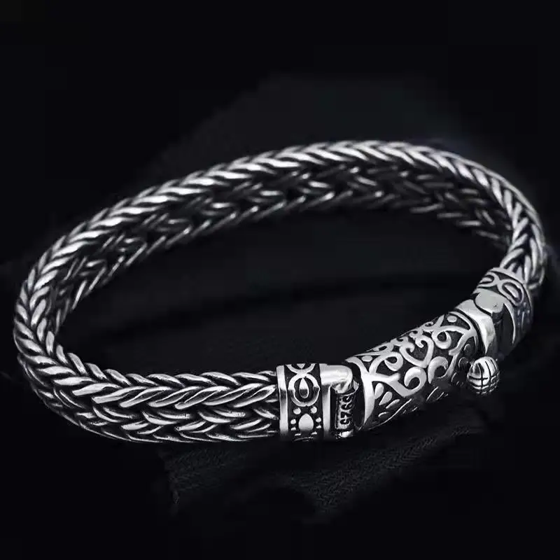 

S925 Sterling Silver Bracelets for Men Women New Fashion Eternal Vine Pattern Horsewhip-chain Jewelry