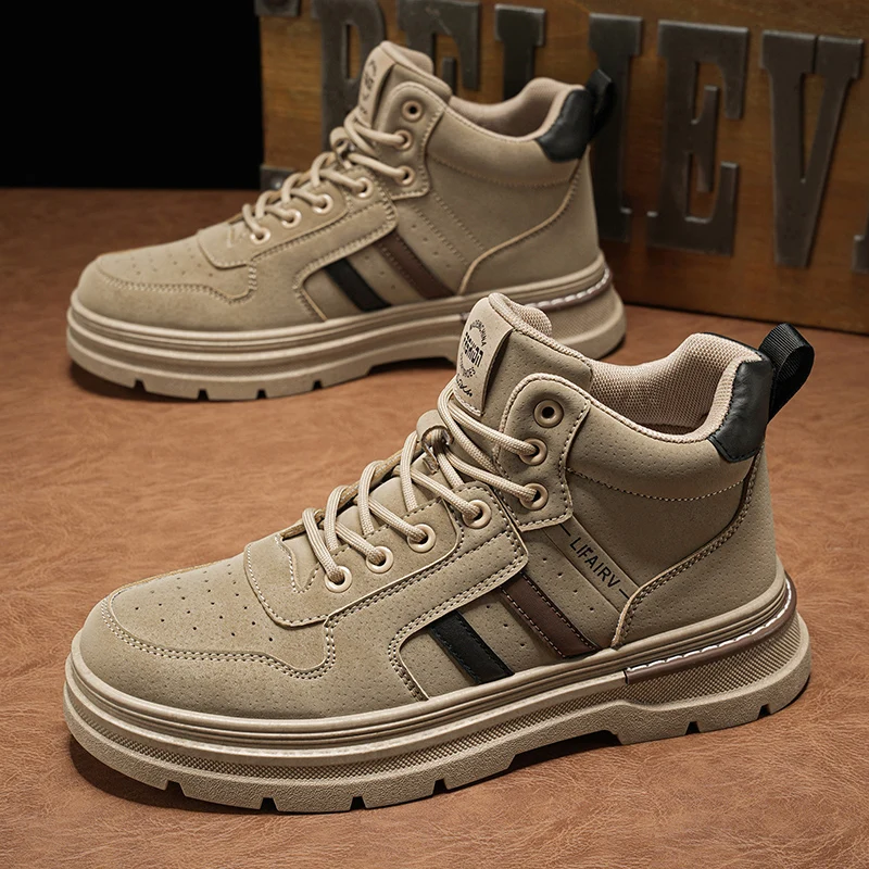 

Классические мужские мотоциклетные ботинки цвета хаки, высокие байкерские ботинки для мужчин, уличная противоскользящая рабочая обувь, мужские ботильоны Botas Masculino