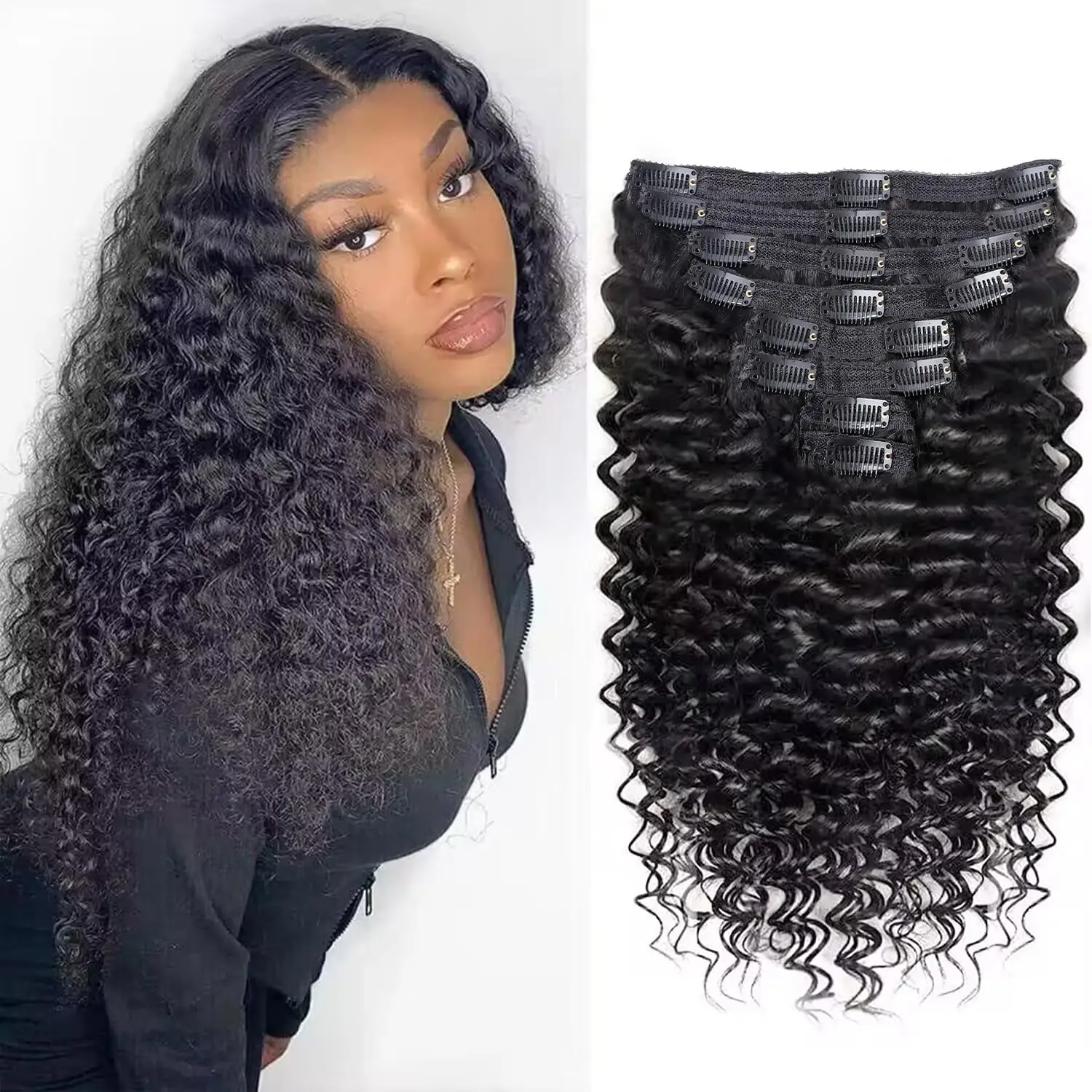 

Глубокая волна, заколка для наращивания человеческих волос, 8 шт./компл., 120 г, оптовая продажа, Remy Virgin, вьющиеся волнистые заколки для волос для женщин, натуральные заколки для волос