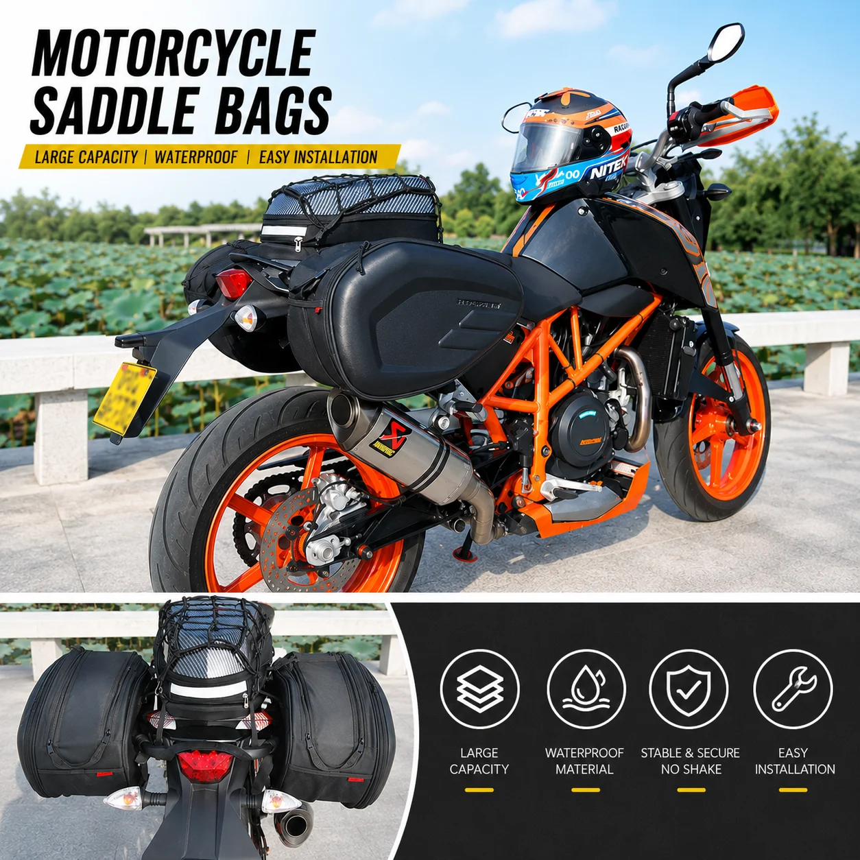 

Motorcycle Saddlebags Waterproof Side Panniers Storage Luggage Bag for Motorcycle Scooter Bike Riding Gear with Mounting Straps