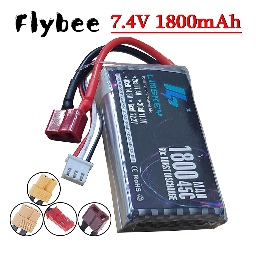 1PCS 2S Li-po RC Battery 45C 1800Mah 7.4V Lipo Battery JST T XT60 Connector for RC FPV Airplane Quadcopter R/C Racing Car