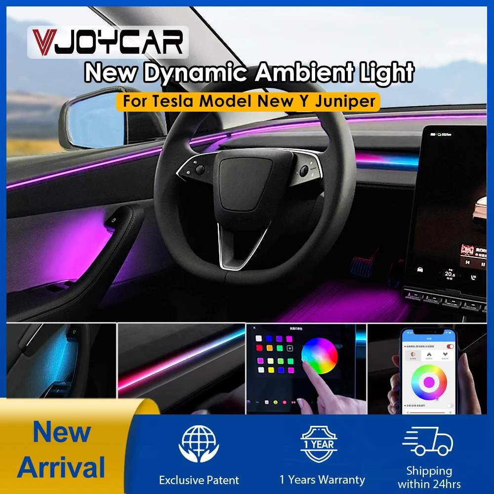Atmosphere Lighting for Tesla New Model Y Juniper YL Dynamic Ambient Light Kit Door Breathing Lamp Air-vent Stream Seatback LED