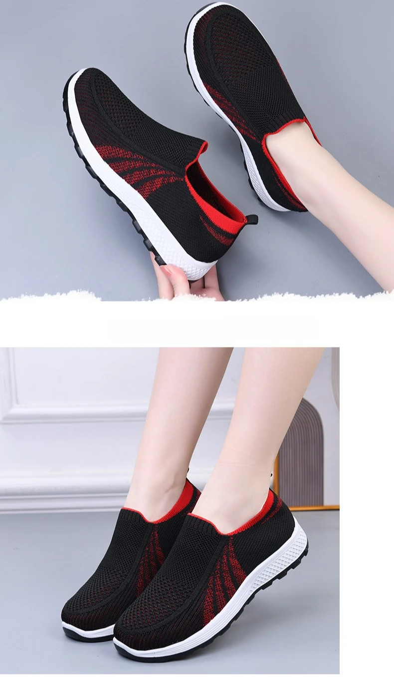 Damen-Sneaker aus Stricknetz, zum Überziehen, atmungsaktiv, leicht, mit weicher Sohle, rutschfest, für Freizeitaktivitäten, zum Spazierengehen, für ältere Damen, für den täglichen Gebrauch im Freien. – Detail 10
