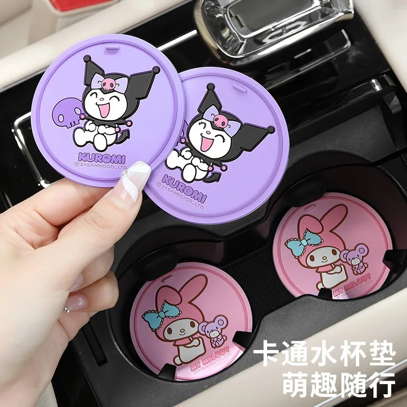 Anime Cartoon Sanrioed Car Interior Decoration Melody Kuromi Kawaii Vehicle Mounted Anti-Slip Coaster Storage Mat Water Coaster