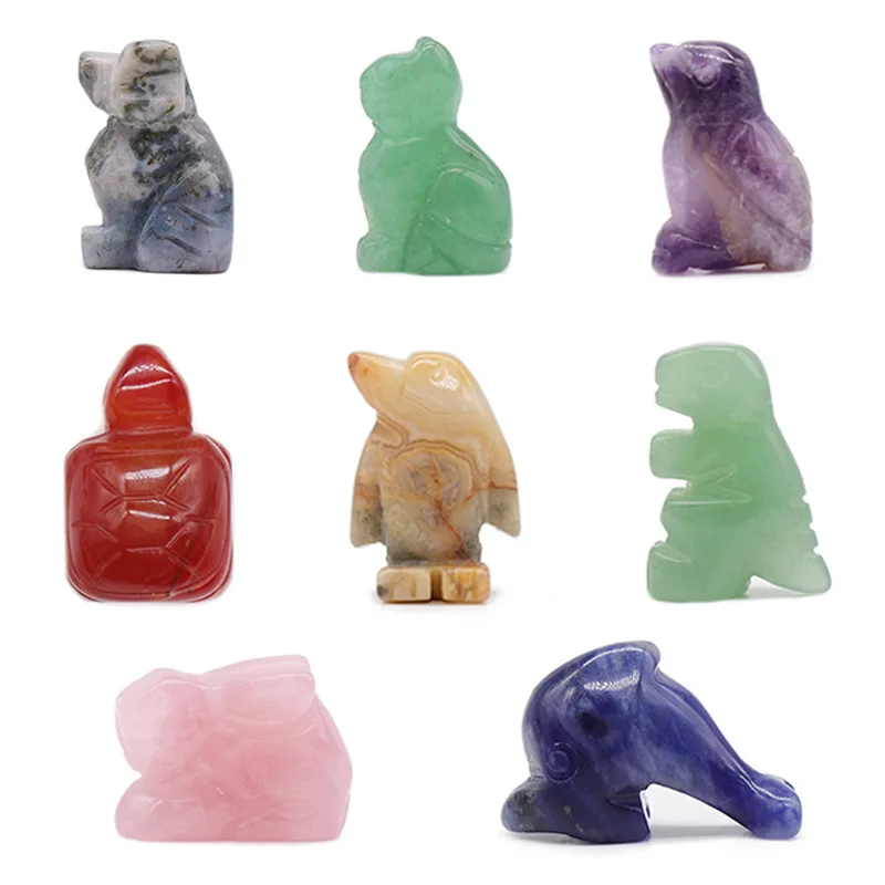 

12pcs Animal Ornaments Crafts Bunny Dog Penguin Cat Turtle Bird Dinosaur Carved Stone Quartz Carving Crystal Healing Decoration