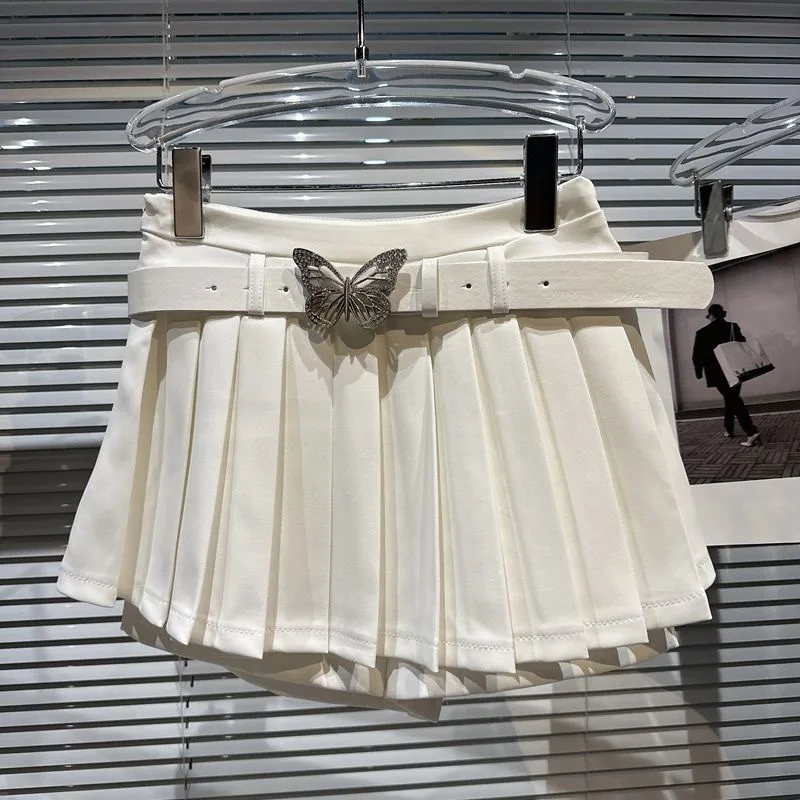 baby girls shorts spring summer metal butterfly buckle belt pleated wrap shorts kids clothes children streetwear 3 to 16 years