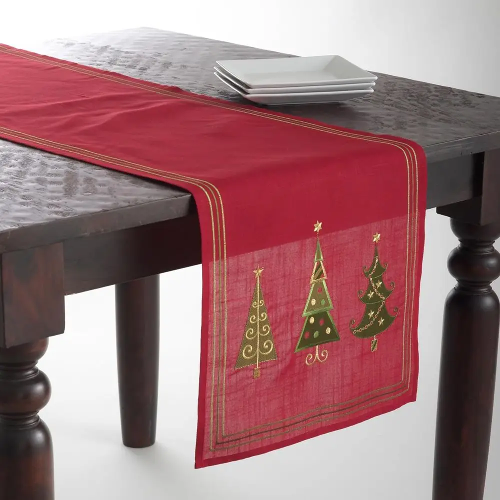 

Red Embroidered Christmas Tree Table Runner, 16 x 90