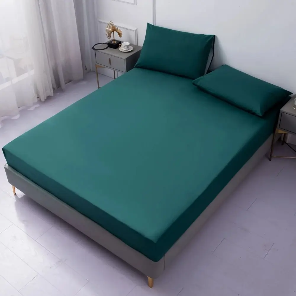 Dark Green Waterproof Polyester Bed Fitted Sheet Mattress Cover Sabana(no pillowcas)90/120/150/160/180/200/220,7 size